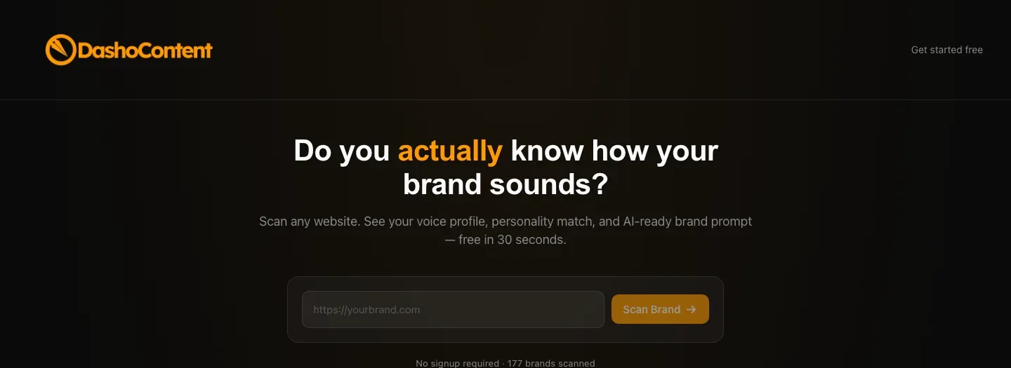 DashoContent Brand Scan, see your brand voice profile free