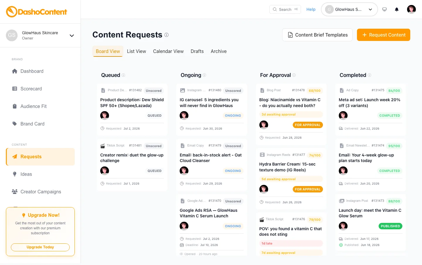 Agency workspace with per-client brand rules