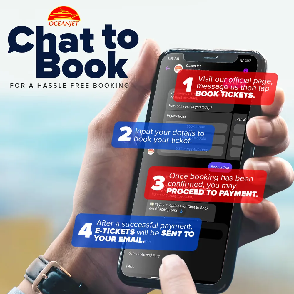 OceanJet how-to — Chat to Book ferry ticket steps